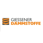 Logo von gießener dämmstoffe mit kräftigen, orangen und schwarzen Linien, die einem abstrakten Dach ähneln, oberhalb des Firm