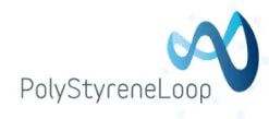 Das Logo von polystyroleloop besteht aus einer stilisierten blauen Endlosschleife und einem Tropfendesign neben dem Firmennamen in grauer Schrift und symbolisiert das Engagement des Unternehmens für nachhaltige Dämmstoffe.