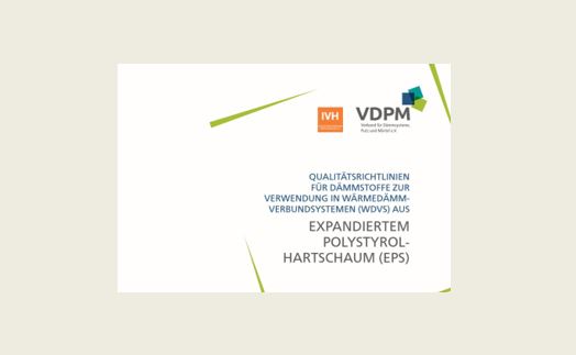 Dokument mit Text in deutscher Sprache zu den Qualitätsrichtlinien für Dämmstoffe aus EPS-Hartschaum, mit Logos von ivh und vdpm in der oberen rechten Ecke.